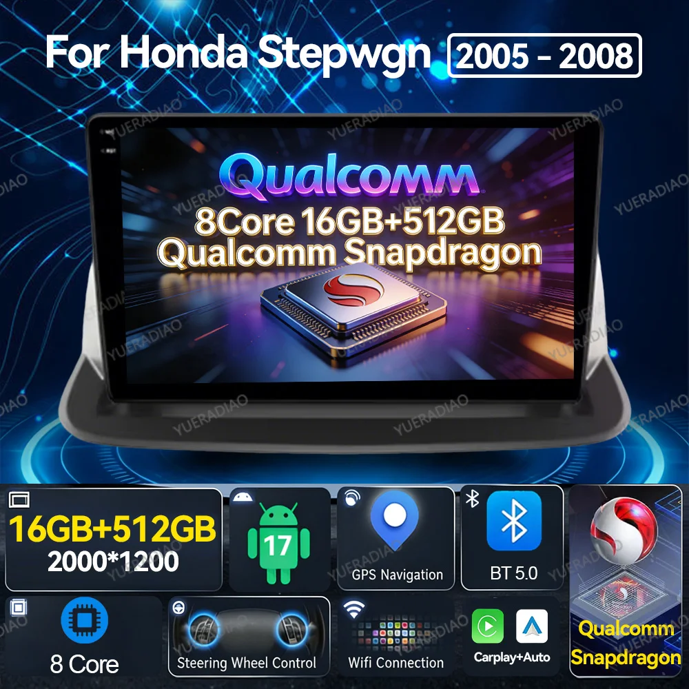 Android 17 Car Radio For Honda Stepwgn 2.0 RK 2009 - 2013 - 2015 GPS NAVI Touch Screen BT Double Din Head Unit 4G LTE 5G WIFI FM