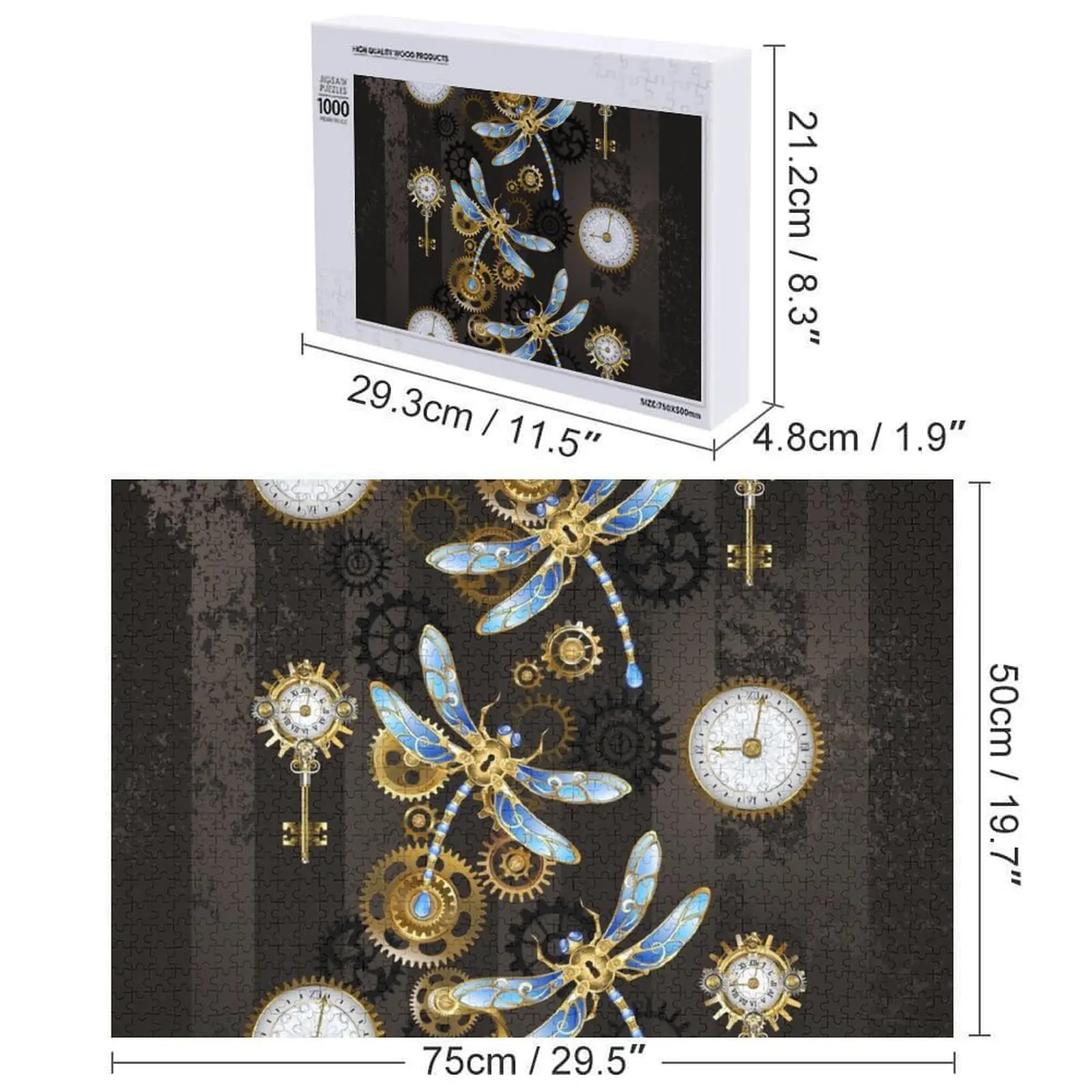 Libélulas steampunk em fundo grunge quebra-cabeça foto personalizada presentes de natal bebê quebra-cabeça animal de madeira