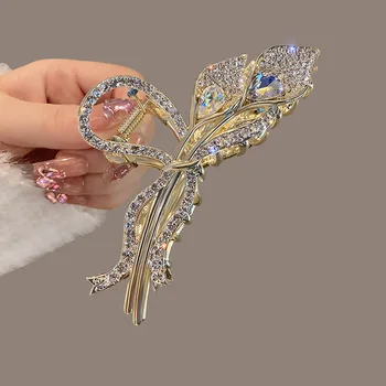 Clip per artiglio a tulipano di lusso francese leggero, testa posteriore da donna di fascia alta, cucchiaio, fermaglio per capelli in metallo, accessori per capelli con clip a forma di squalo