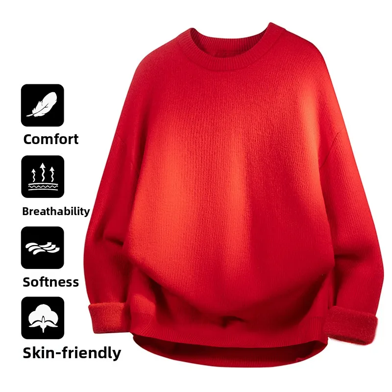 

Трикотажный свитер с флисовой подкладкой, базовый слой, праздничный, с длинным рукавом, круглый вырез, повседневный, деловой стиль