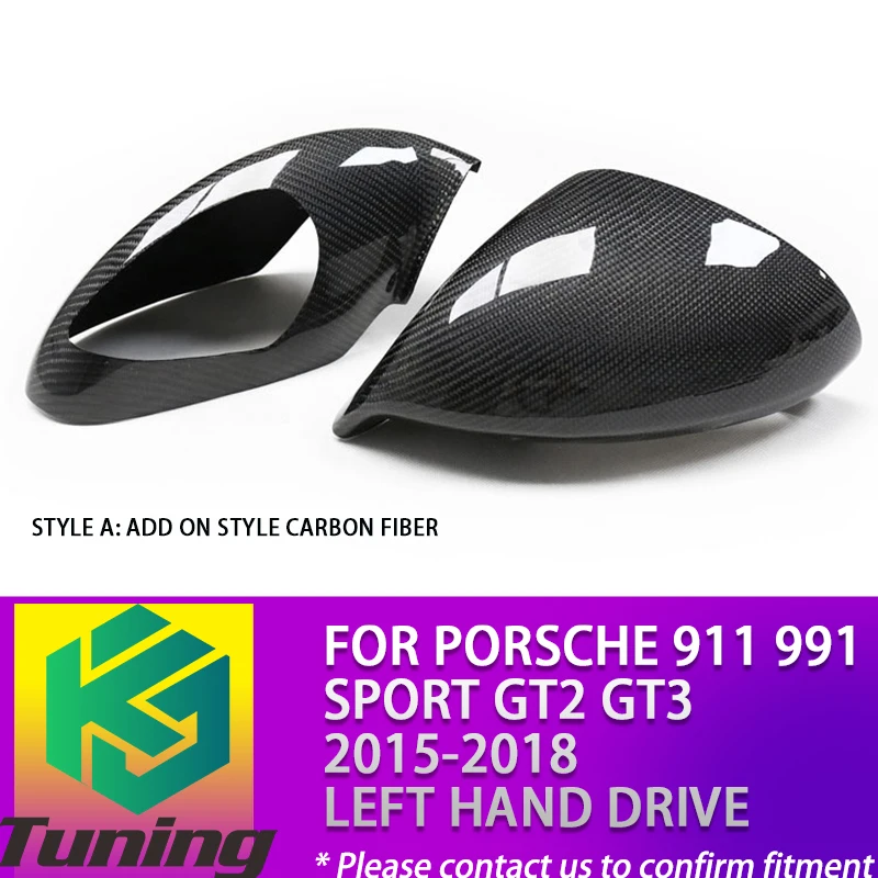 Add on/Replace Carbon Fiber Side Door Mirror Cover For Porsche 911 991 Sport GT2 GT3 2015 2016 2017 2018 Left Hand Drive Only