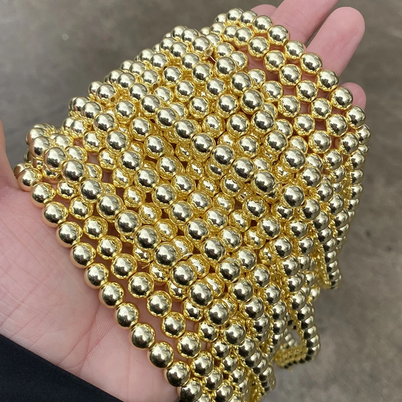 2 3 4 6 8 10mm Golden Plated Hematite Stone Round Loose Spacer Beads For Jewelry Making DIY Bracelet Necklace Accessories