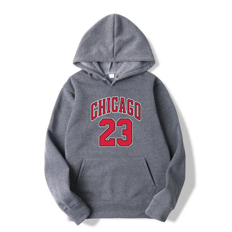 Chicago 23 Jersey Letter Number Pattern Hoodie Men Fashion Hip Hop Pullover Hoody O-Neck Street Sweatshirt Pocket Fleece Hoody