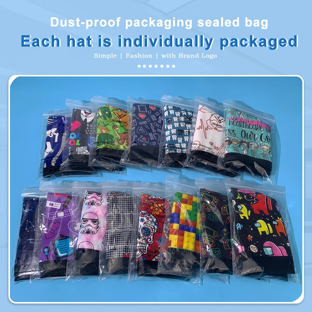 Esfoliante de algodão estampado feminino, Spa, Pet Shop, Nurse Accessories, Respirável, Dustproof, Respirável, Enfermagem, Limpeza, Higiene Cap