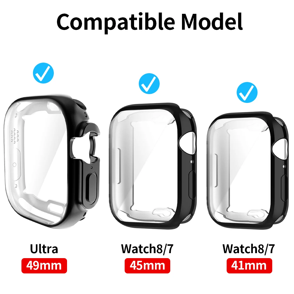 360 Full Clear TPU Case for Apple Watch 9/8/7 Ultra 49MM Smartwatch Screen Protector for iWatch Protective Cover