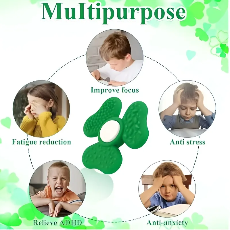 Clover Fidget Spinner Sensory Stone Toy Creative Silicone Textured Worry Rocks Improve Focus Anti-Distraction Finger Toy