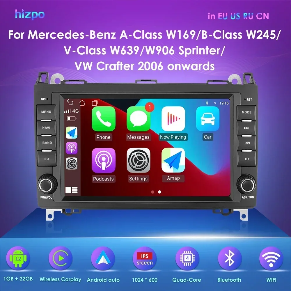 Hizpo 2Din Android Car Radio for Mercedes Benz B200 B-Class W169 W245 Viano Vito W639 Sprinter W906 DSP RDS BT 4G CarPlay SWC