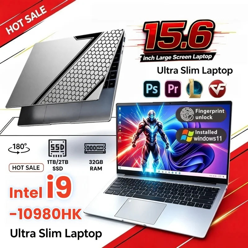 15.6 Inch Durable Sleek Design Laptop 2026 Intel i9-10980HK Ultra-thin Portable 16GB/32GB RAM Windows11 1/2TB Large SSD