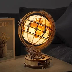 Robotime ROKR Luminous Wooden Globe Light Night 3D Puzzle Games for Christmas Gift for Kids Adults for Home Decor, Desk Decor