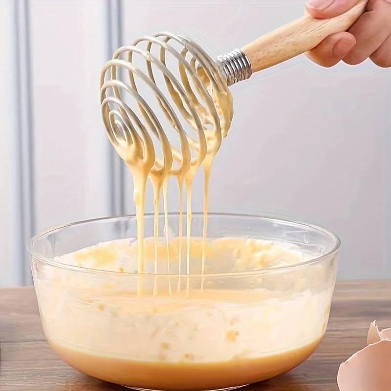 1Piece Stainless Steel Spring Egg Stirrer Hand-Held Butter Mixer Silver Semi-Automatic Egg Beater Household Kitchen Baking Tools