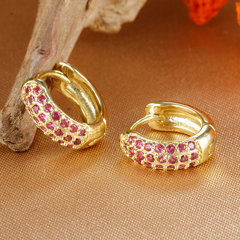 رائعة لوحة الذهب هوب أقراط للنساء الكلاسيكية الملونة تشيكوسلوفاكيا زركونيا ثقب الأقراط امرأة الإكسسوارات والمجوهرات بالجملة #6