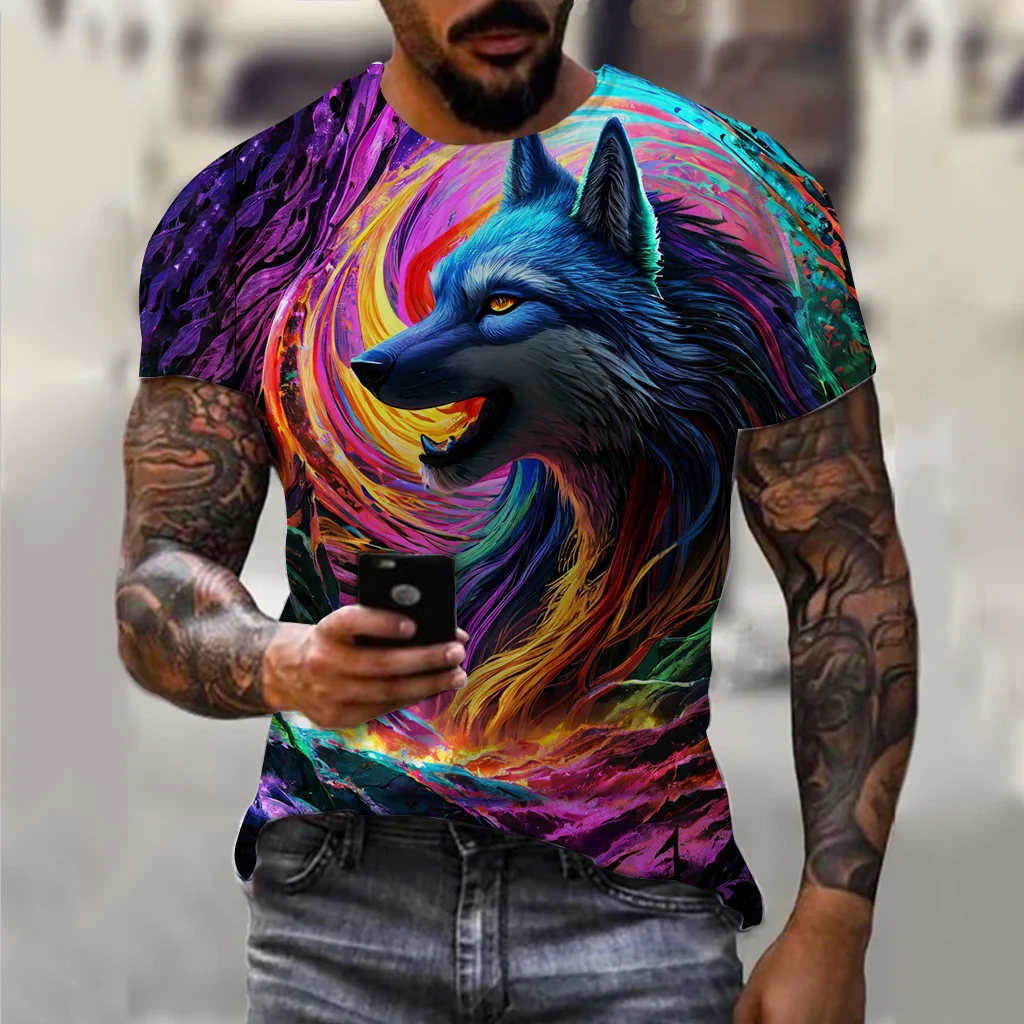 3D wolf beast print men and women casual short-sleeved T-shirt round neck fashion trend super cool men's daily new clothing