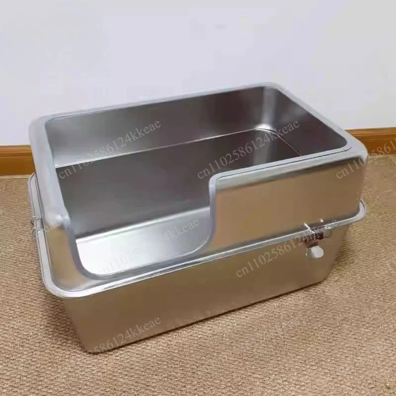 Stainless Steel Enclosed Style Cat Litter Box Jumbo Top Entry Kitty Toilet Odor Control Litter Tray Easy-Clean Metal Cat Bedpans