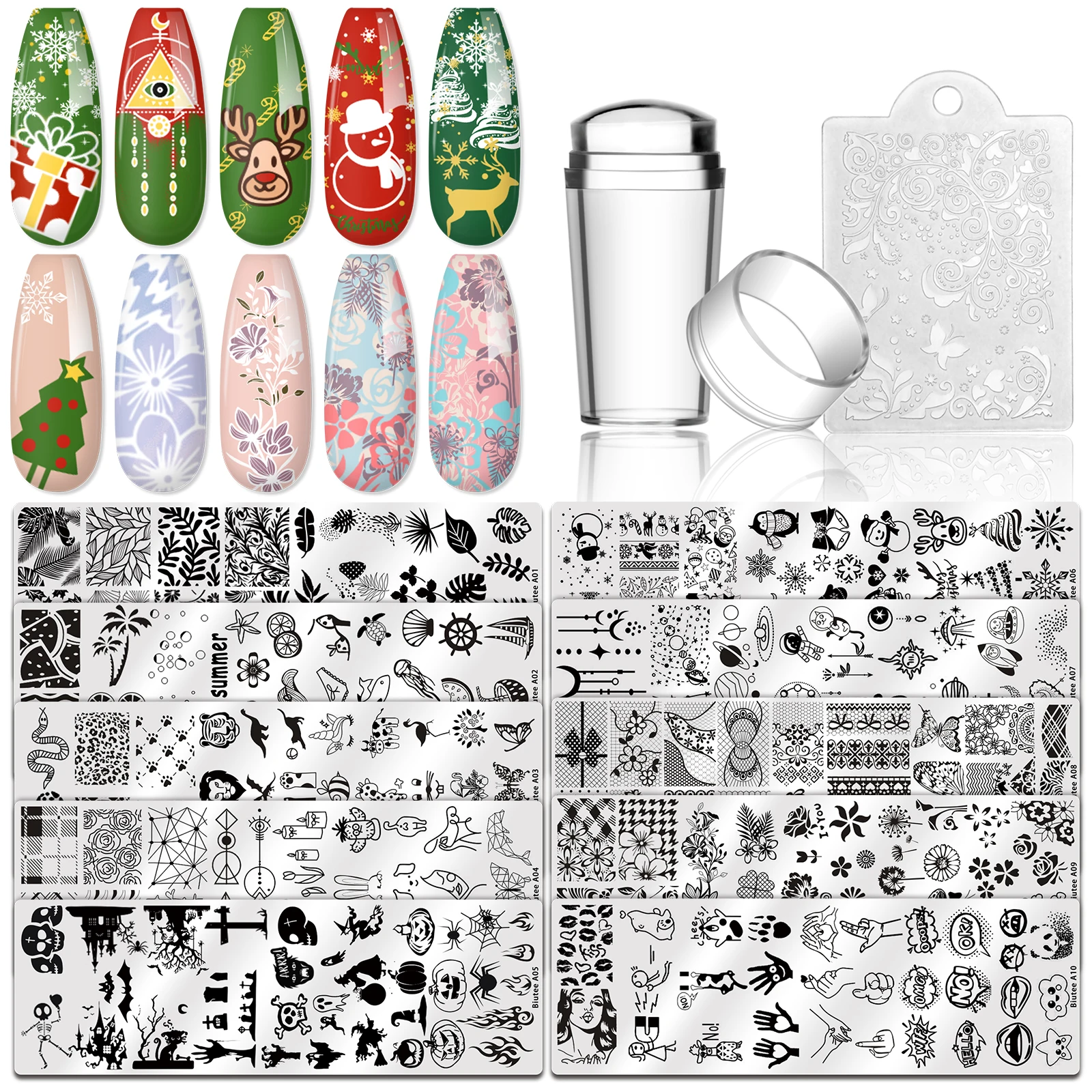 

Biutee Nail Art Templates Stamping Plate Jelly Stamper Scrapper Nail Art Stamp Image Christmas Nail Supplies Printing Stencil