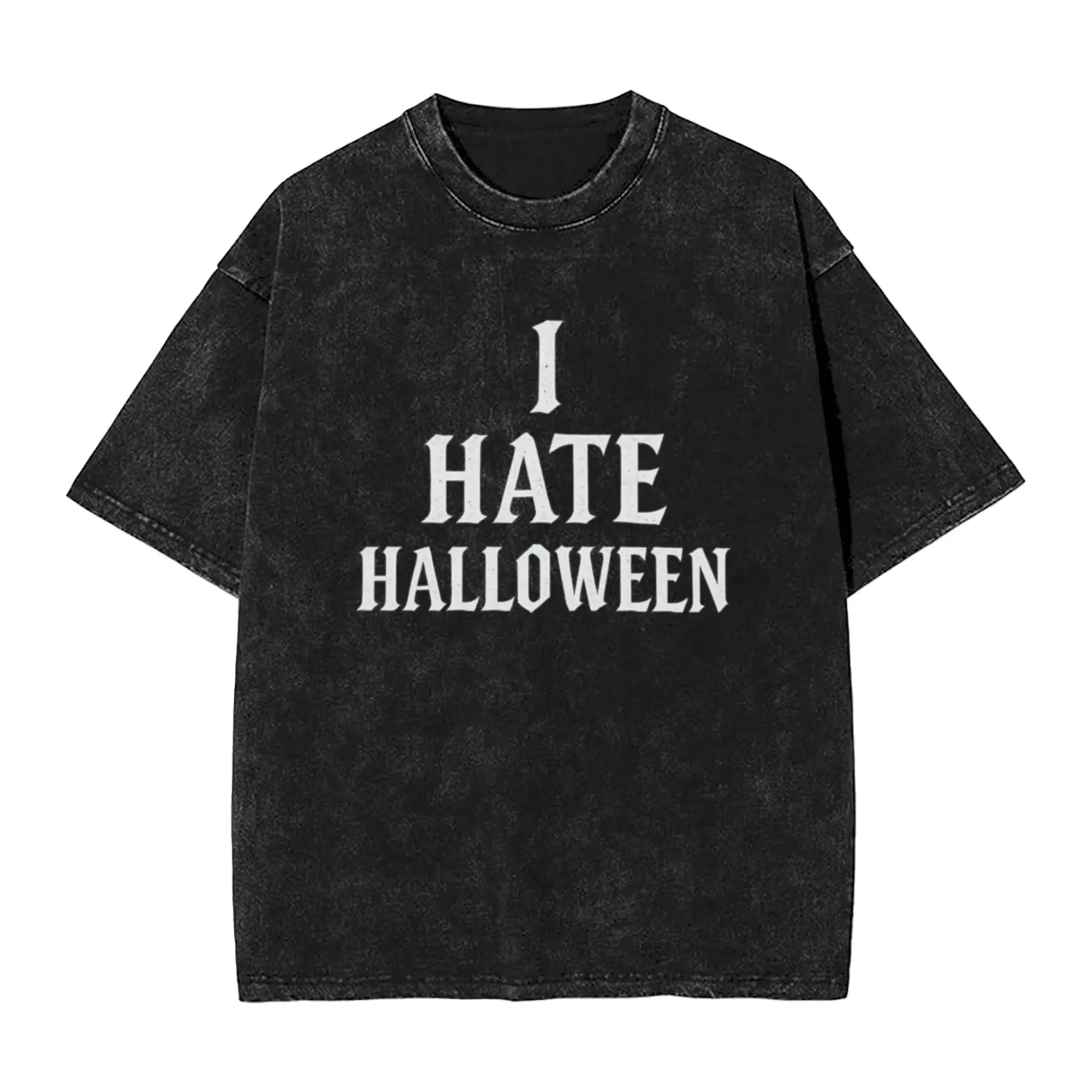 I HATE HALLOWEEN   Distressed Gothic Typography Classic Trendy A T-Shirt Oversized Short Sleeve Men's Women's Cotton Tees Tops