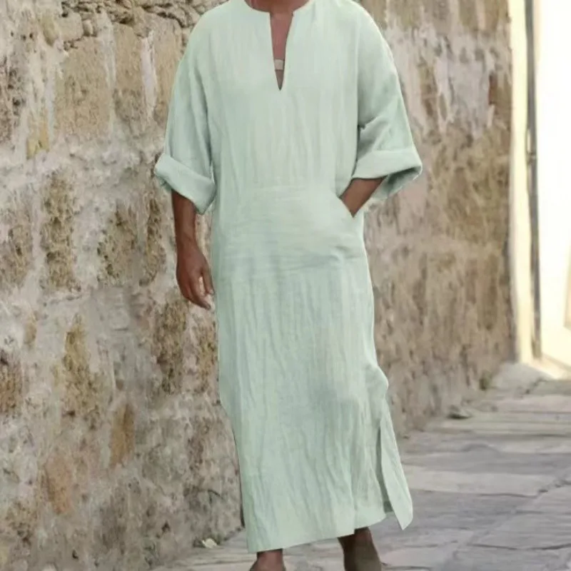 

Solid Color Men's Muslim Kaftan Robe Jubba Thobe Kaftan Muslim Robe Casual Dubai Saudi Arabia Abaya Robe 5XL