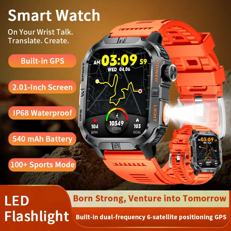 

LIGE GPS Tracker Smartwatch For Men Women 540mAh Battery LED Flashlight Compass IP68 Waterproof Bluetooth Calling Smart Watches