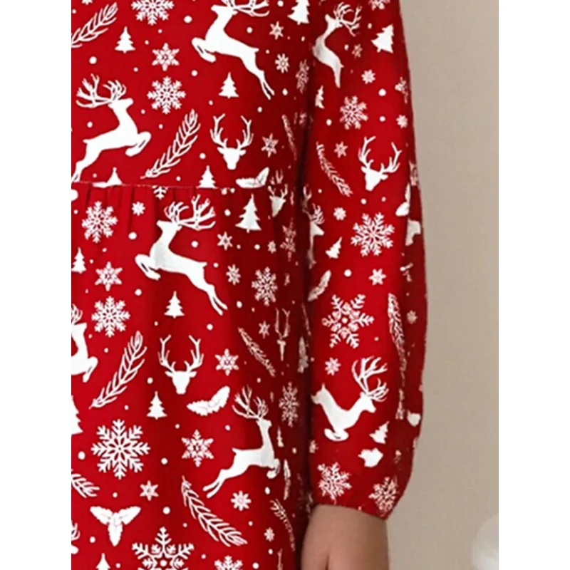 "أميرة عيد الميلاد" طباعة ندفة الثلج الرنة الحمراء - فستان بأكمام طويلة لموضوع عيد الميلاد، ملابس أطفال لطيفة #6