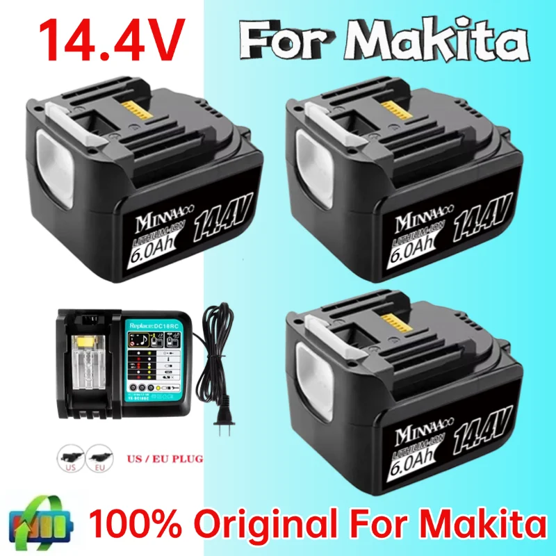 

2025 New 14.4V Rechargeable Li-ion 5.0/6.0Ah Battery For Makita 14.4V Power Tools BL1430 BL1460 1415 194066-1 Bateria Makita