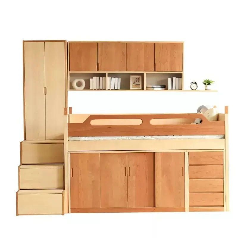 

North American Cherry Log Children's Wardrobe, Storage Bed Hard Maple Solid Wood Modern Half-height