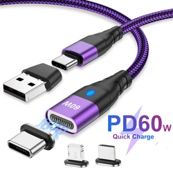 PD60W USB C To Type C Magnetic Cable for iPhone 15 Pro Max 3A Fast Charger Cable USB Type C Data Cable for iPad Laptops Samsung
