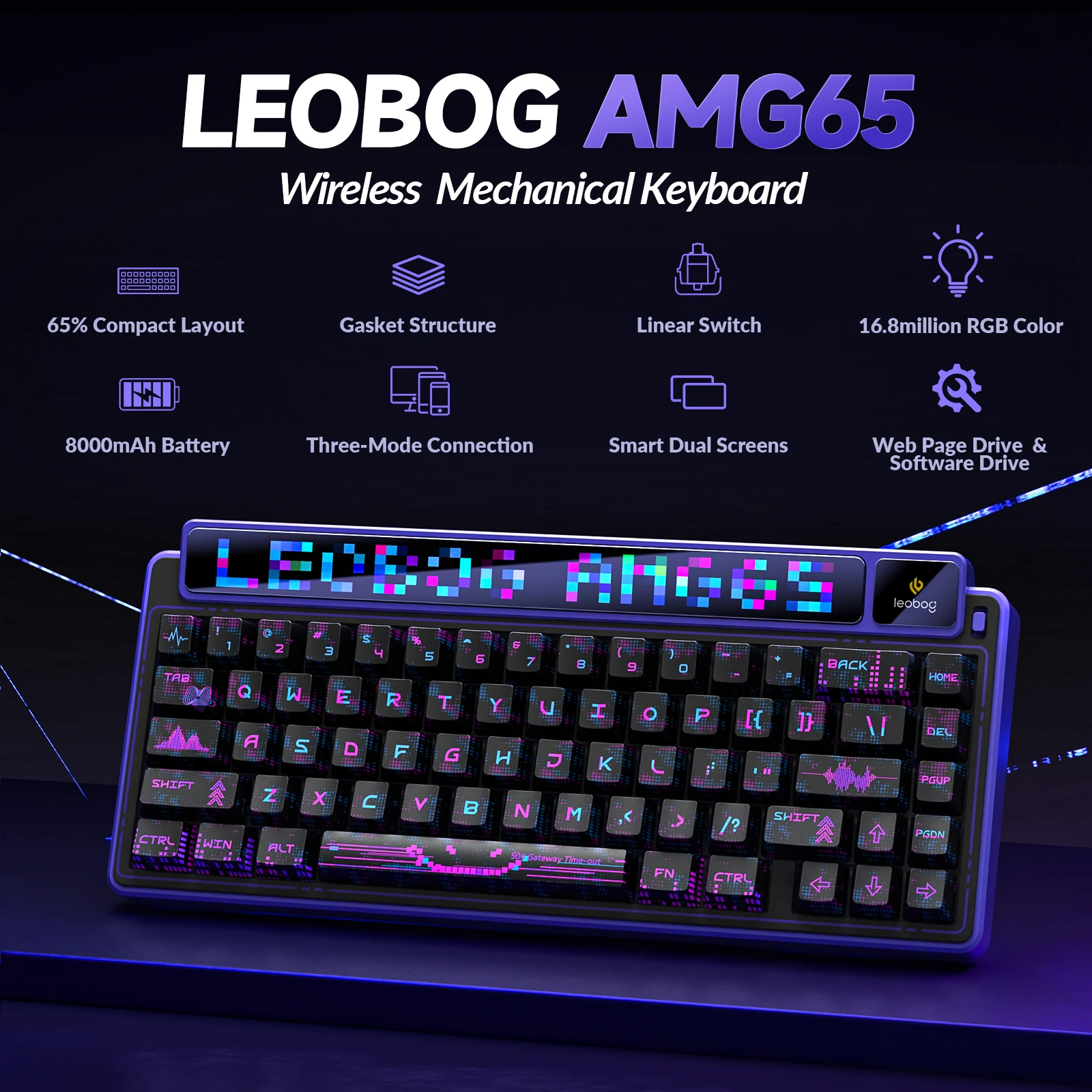 LEOBOG AMG65 Tri-mode Mechanical Keyboard Custom TFT Dual-Screen Hot-swap Gasket Structure Silent Switch Low Noise Keyboard