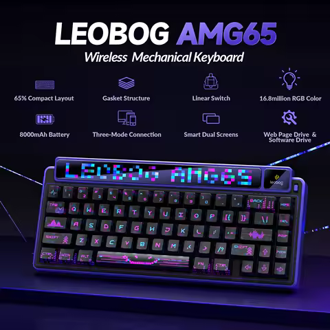 LEOBOG AMG65 Tri-mode Mechanical Keyboard Custom TFT Dual-Screen Hot-swap Gasket Structure Silent Switch Low Noise Keyboard