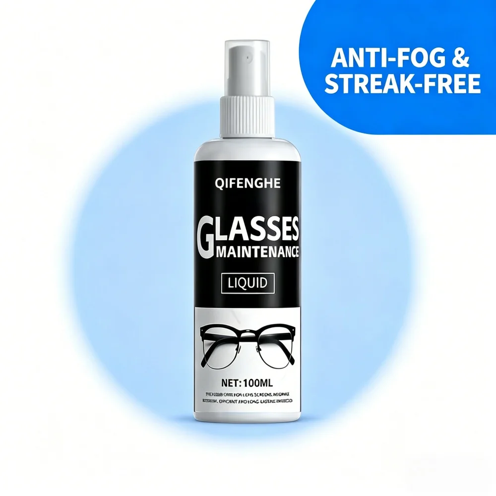 Spray Limpiador de Lentes QIFENGHE 100ml - Líquido de Mantenimiento de Lentes Antivaho y Anti-Rayas, Seguro para Todo Tipo de Gafas, Lentes de Sol y Cámaras