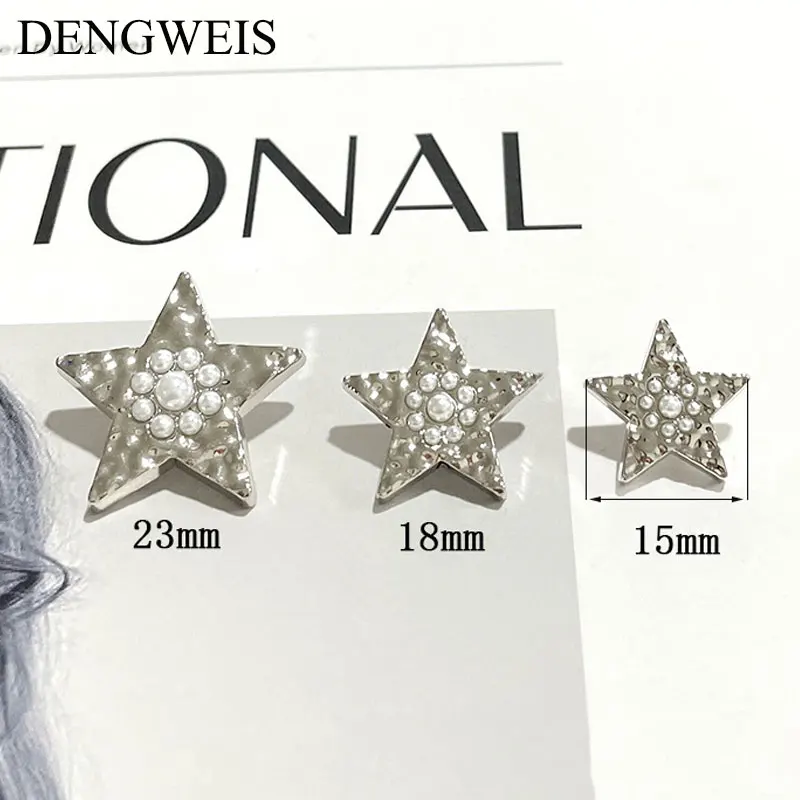 Gold And Silver Five Pointed Star Shape Pearl Metal Clothes Sewing Buttons Coats DIY Handmade Decoration Sewing Accessories 6pcs