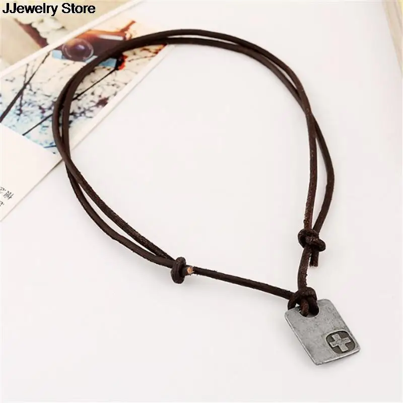 Male Jewelry Vintage Hemp Rope Leather Pendant Necklace Men's Colliers Colar Couro Hand Make Jewellery