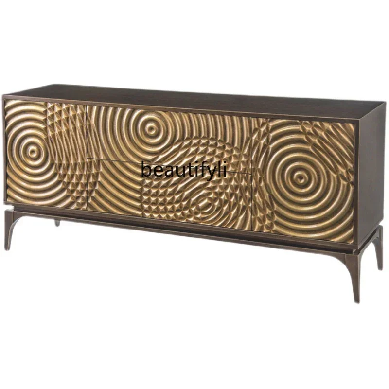 57 American light luxury style, entrance, high-end dining side cabinet, solid wood carving flower decorative cabinet height