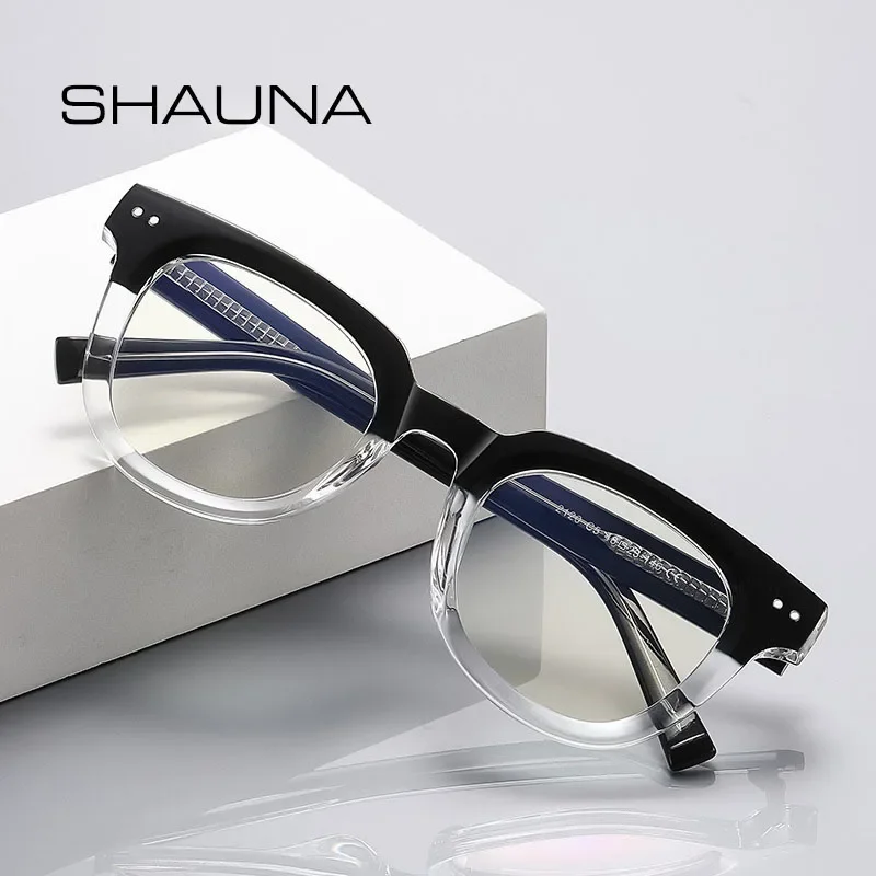 SHAUNA Spring Hinge TR90 Retro Rivets Round Glasses Frames Ins Popular Anti-Blue Light Eyeglasses