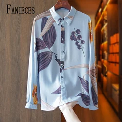 FANIECES camisas e blusas Spring Summer Elegant Vintage Print Buttons Loose Casual Blouse Femme Simple Long Sleeve Shirt 6666