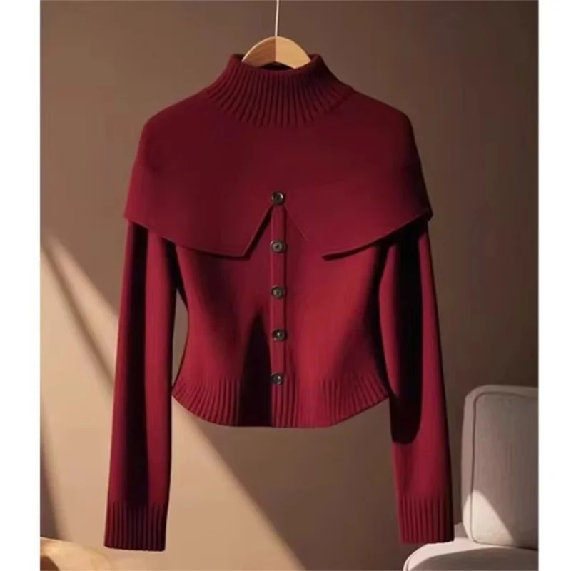 

2025 Autumn Winter New Temperament Elegant Pullovers Sweaters Female Vintage Chic Solid Knit Jumper Fashion Loose Warm Ladies'