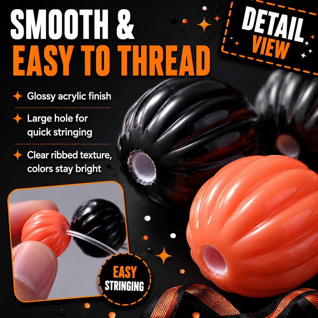 iYOE 10/20pcs 15mm Acrylic Halloween Pumpkin Beads Orange Black Spacer Beads for DIY Jewelry Bracelet Halloween Festival Craft