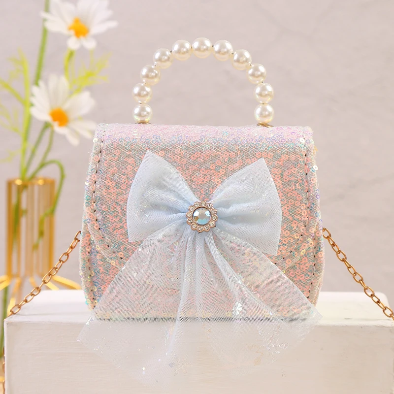 Fashion Gir lPrincess  Coin Purse HandbagChildren Wallet Small Coin Box Bag  Bow Kid Money Bag Baby  Shoulder Bag Purse