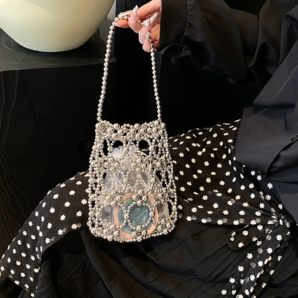 

Luxury Pearl Beaded Bag Hollow Out with Inner Bag Woven Bead underarm Bag Handmade Bohemia Small Phone Pouch Shopping