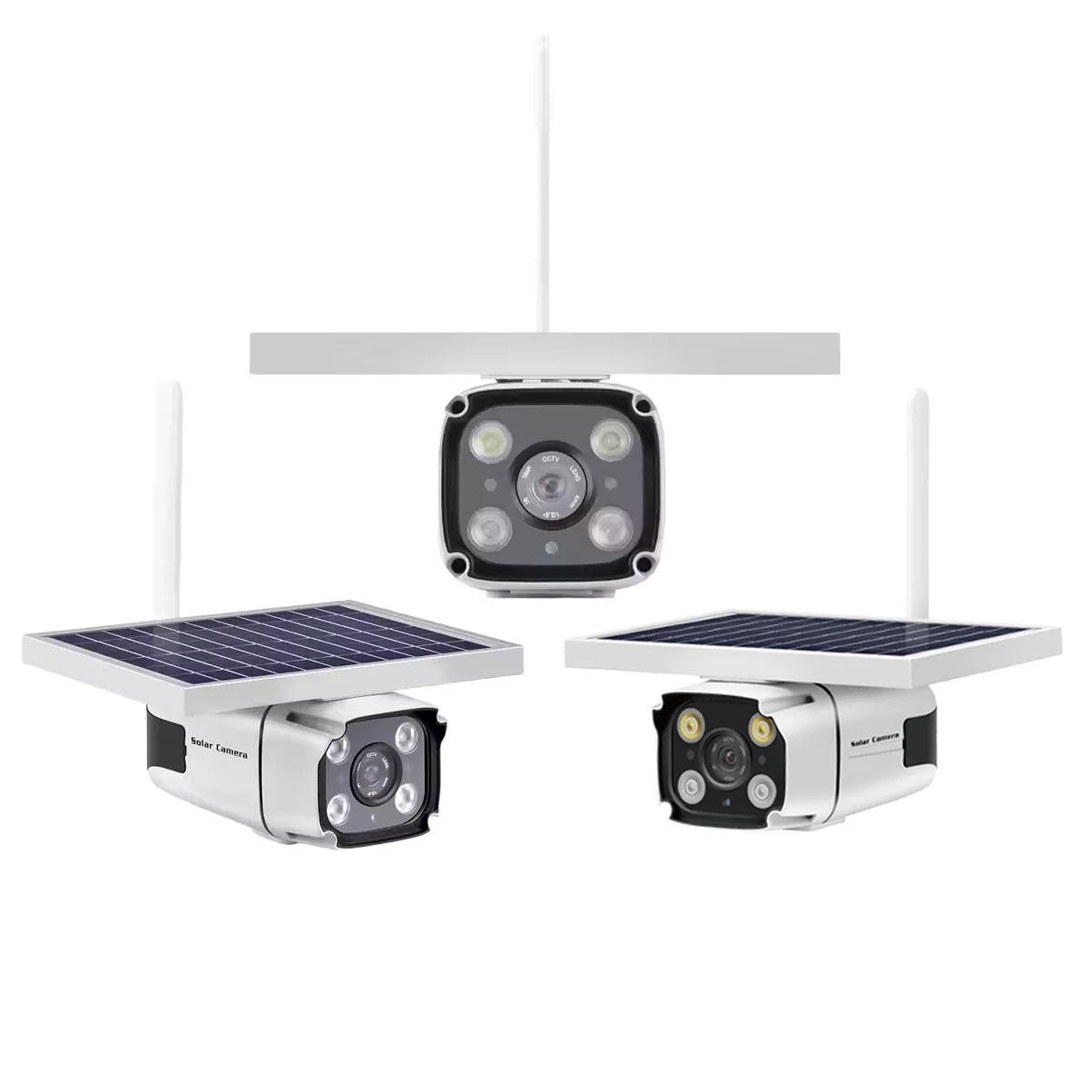 

4G LTE Solar Security Camera 3 Lens, 8000mAh Non-Stop Power PIR Human Detection, 355° Rotation Two-Way Audio SIM/TF Card Support