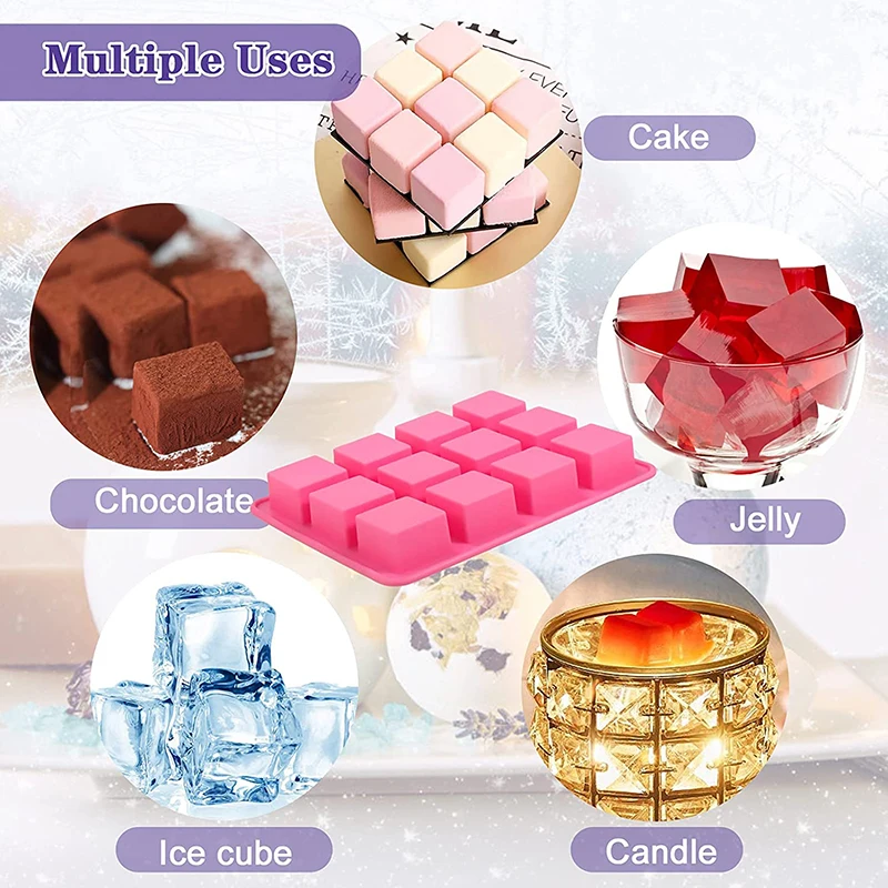 12-Cavities Square Baking Molds Set for Candle-Making and Scented Wax Melts  Baby Food Chocolate Truffles, Ganache, Jelly, Candy