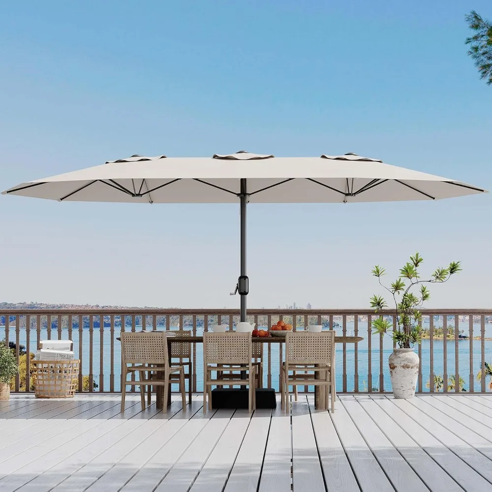 

15FT Large Patio Umbrella with Base Included, 3 layer windproof Patio Umbrella with Crank Handle, UV Protection Outdoor umbrella