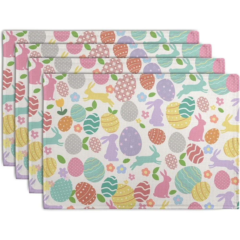 Gnomes Bunny Placemats Set  Easter Eggs Flowers Place Mat Spring Farmhouse Linen Table Mats for Kitchen Dining Outdoor Decor view 5