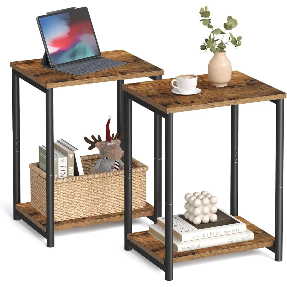 

Side Tables Set of 2, Small End Table, Nightstand for Living Room, Bedroom, Office, Bathroom, Rustic Brown and Black ULET272B01