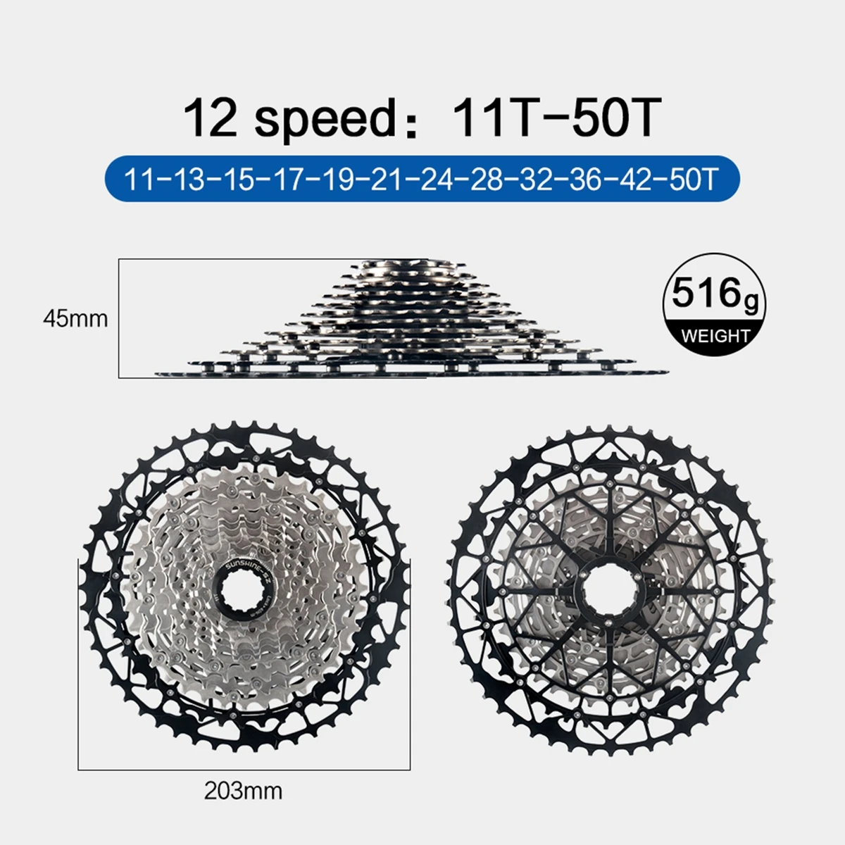 Sunshine Mountainbike 12S Kassette MTB 40T 42T 45T 46T 48T 50T 52T 12V K7 Off Road Fahrrad Kettenrad 12 Geschwindigkeit für Shimano M6100 – Detail 25