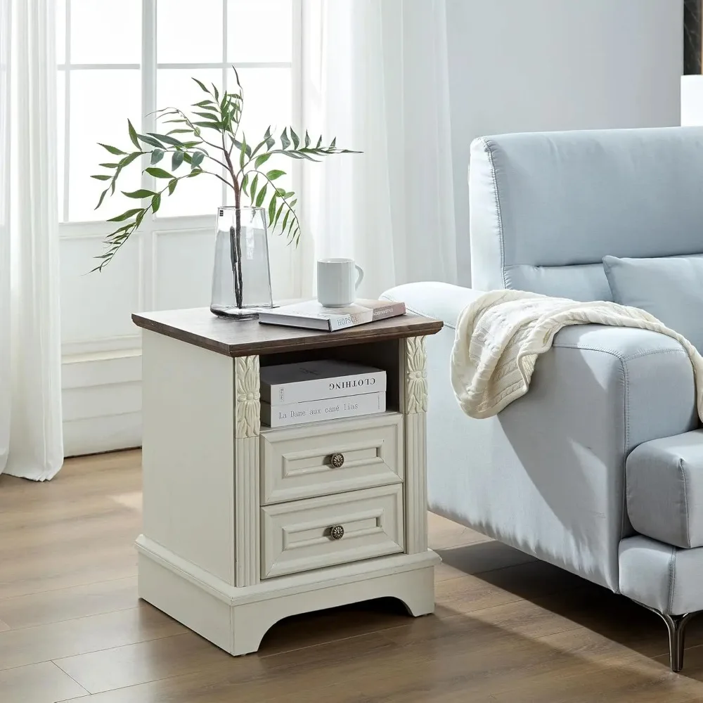 

Прикроватная тумбочка в стиле фермерского дома с зарядной станцией, 20-дюймовый приставной столик с 2 ящиками, тумба-шкафчик для хранения, на заказ