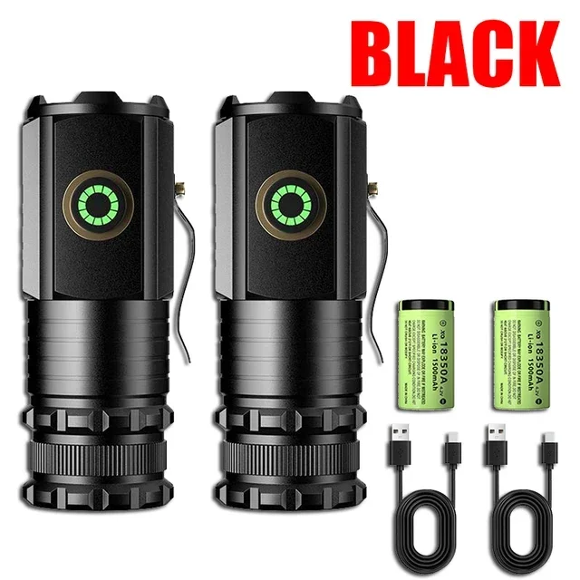 Lanterna recarregável USB super brilhante, poderoso Mini EDC LED, Camping luz com indicador de energia, 2000LM