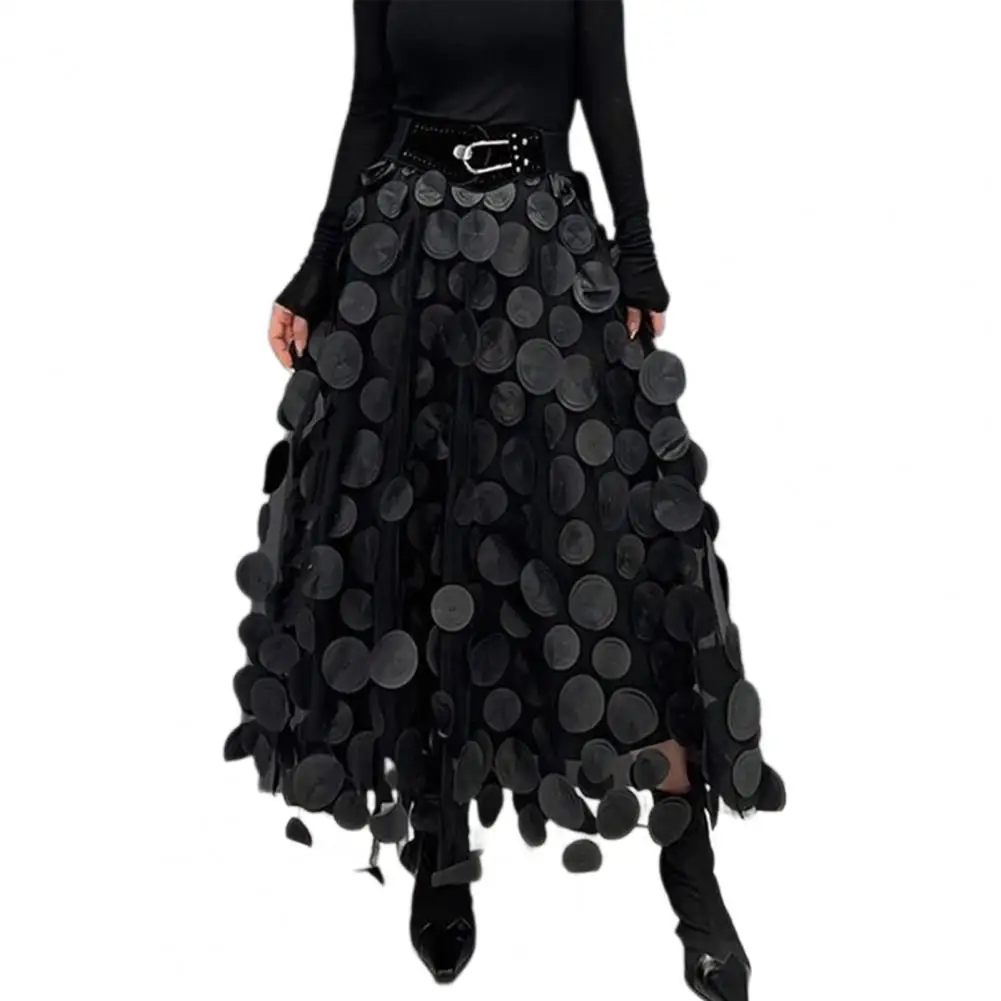 

Summer Women Skirt A-Line Large Hem Solid Color 3D Dot Decor High Waist Long Skirt 롱스커트