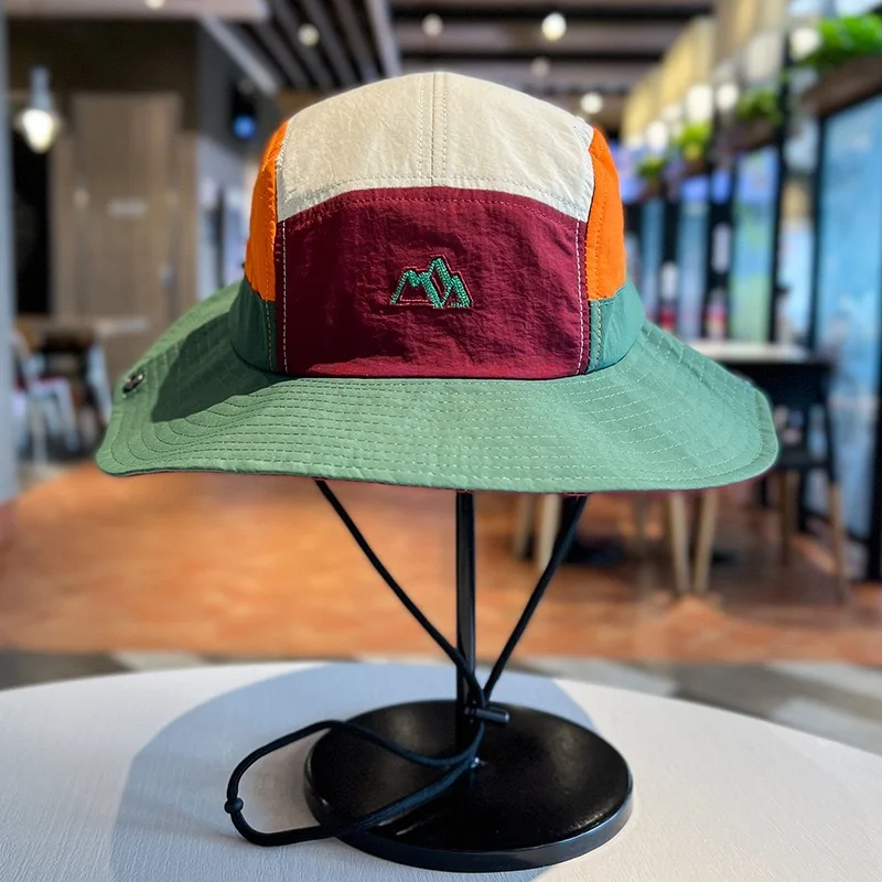 Outdoor Bucket Sun Hat Men Women Wide Brim UV Protection Cotton Hat Chin Strap Fisherman Hat Outdoor Hiking Fishing Camping