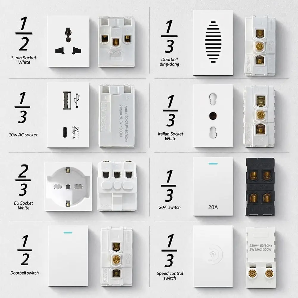 220V 16A 250V Wall Socket Module PC Panel Fast Charge Modular Sockets And Switches USB Panel Wall Switch