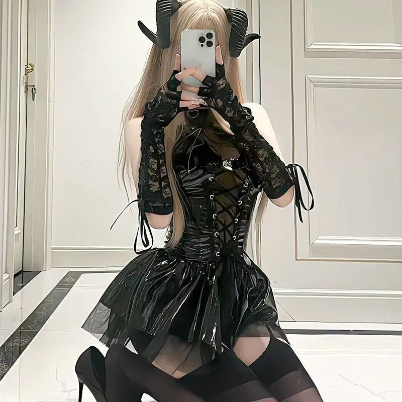 Dark Witch Hollow Sleeveless Christmas Costumes Demon Game Dress Bandage Sexy Lingerie Uniform Halloween Costumes For Women