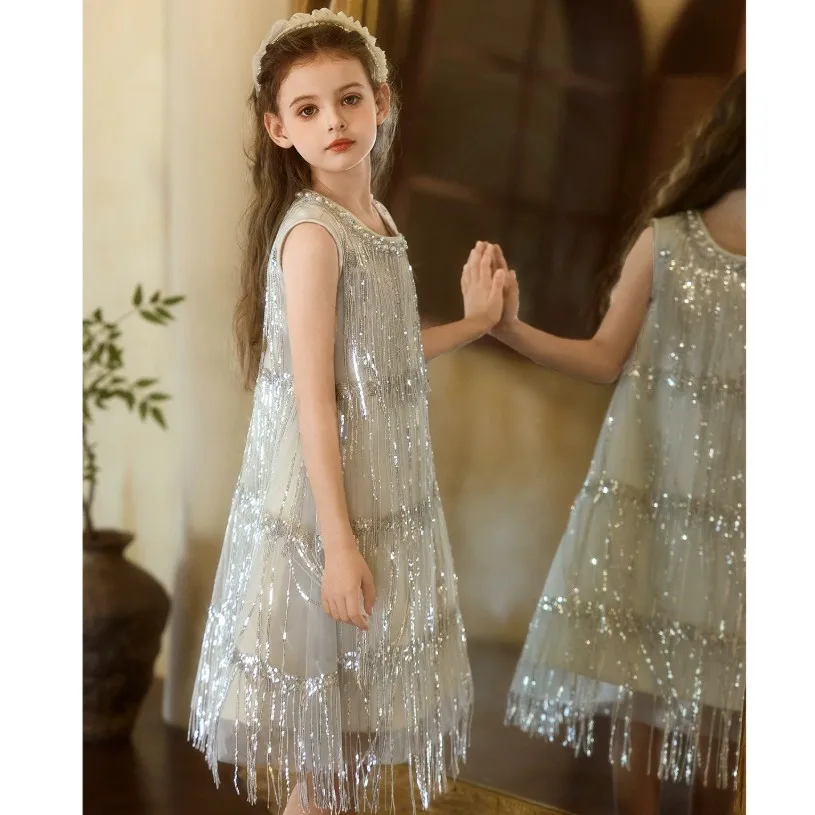 Birthday Girls Party Dresses A4702 Vestidos High-End Children's Chinese Evening Gown Host's Piano Performance
